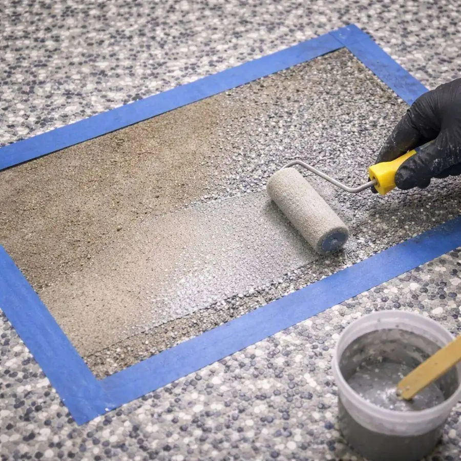 Epoxy floor repair and restoration in progress Houston TX