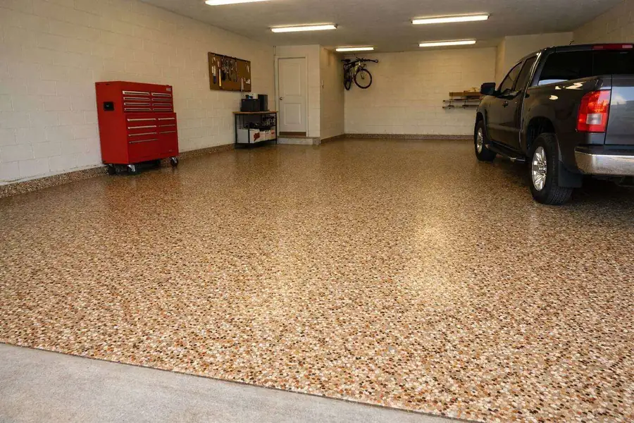 Flake epoxy garage floor installed in Houston TX