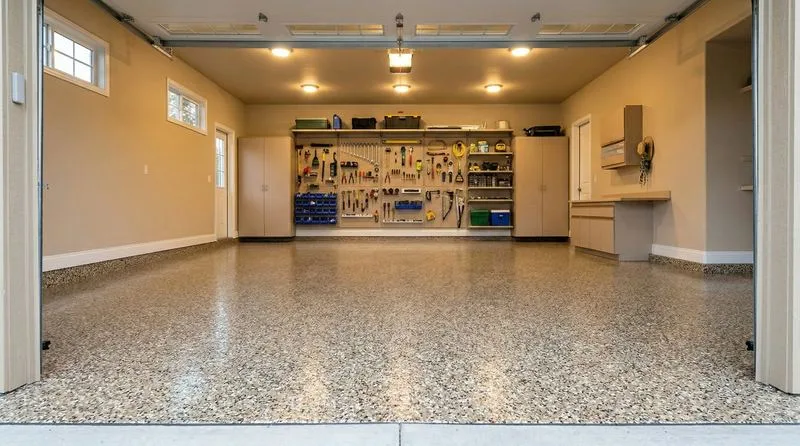 Flake garage floor with wall storage, Cypress, TX