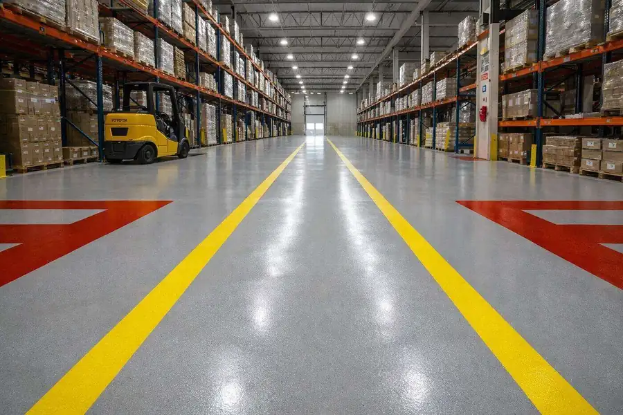 Industrial epoxy floor in Houston Texas warehouse